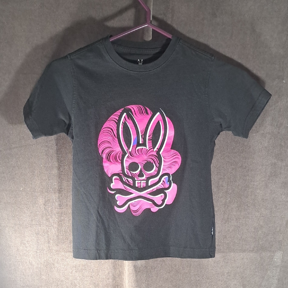 Psycho Bunny Slaytor Black Pink Skull Crossbones Graphic Tee VG+ S (7-8)